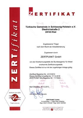 Schleswig- Holstein Türk Toplumu â€žAZAVâ€œ Sertifikası Almayı Hak Etti