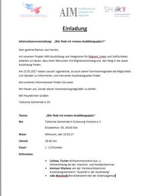 Infoveranstaltung AIM – Wie finde ich meinen Ausbildungsplatz?